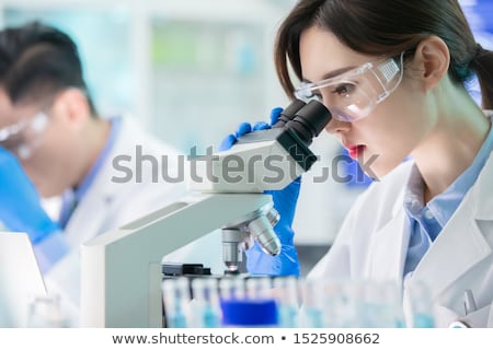 Stock fotó: Chinese Scientist Woman With Microscope