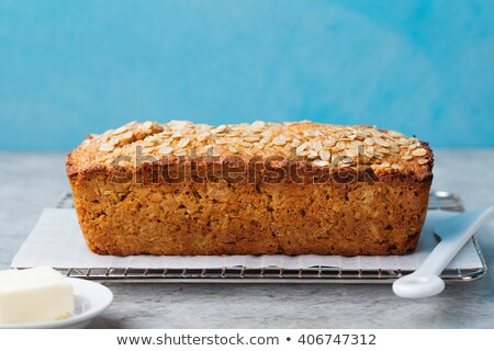 Сток-фото: Healthy Vegan Oat And Coconut Loaf Bread Cake On A Cooling Rack Grey Stone Background Copy Space