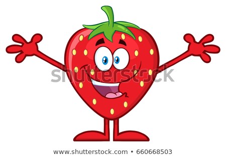 Happy Strawberry Fruit Cartoon Mascot Character With Open Arms For Hugging Stock foto © HitToon