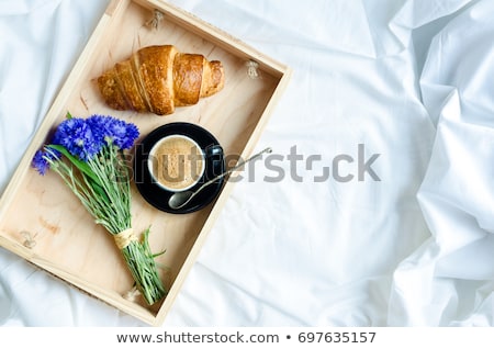 Сток-фото: Good Morning Continental Breakfast On White Bed Sheets