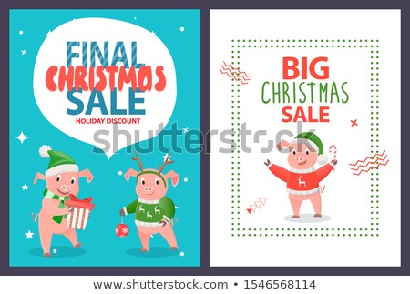 Stockfoto: Final Christmas Sale Leaflet Funny Cartoon Piglets