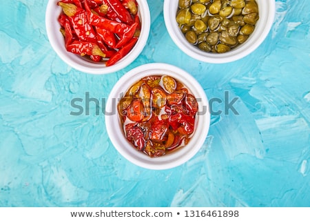 Сток-фото: Italian Preserved Set - Marinated Capers And Pepper Sundried Tomatoes