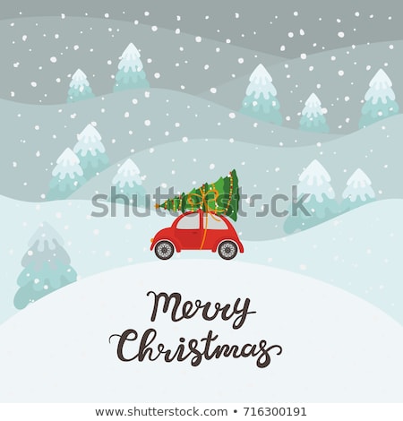 ストックフォト: Merry Christmas Car With Presents And Pine Tree