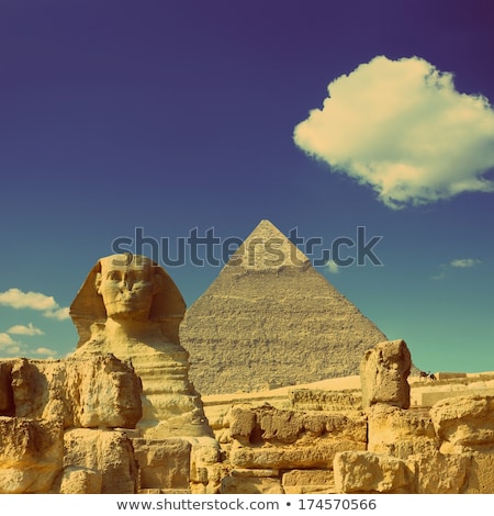 [[stock_photo]]: Egypt Cheops Pyramid And Sphinx - Vintage Retro Style