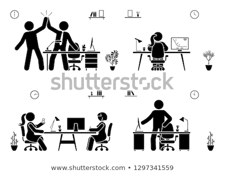 Stockfoto: Stick Figure At The Desk And Computer Solution