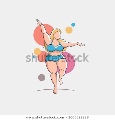 Stockfoto: Girl Silhouette Sketch Plus Size Model Curvy Woman Symbol Vector Illustration