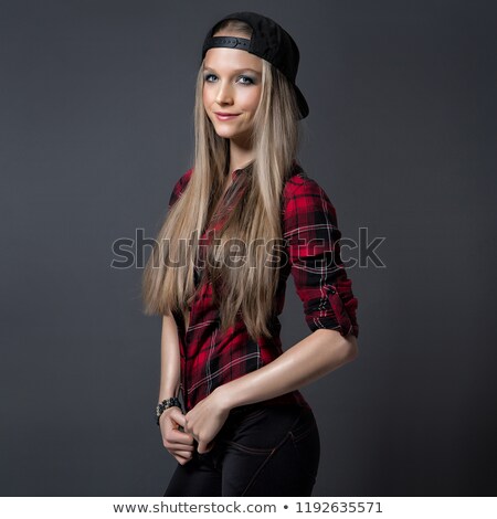 Potrait Slim Blonde Young Girl In Red Shirt [[stock_photo]] © fotoduki