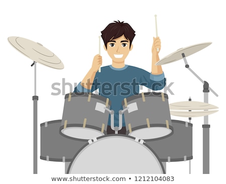 Foto stock: Teen Guy Play Drums Illustration