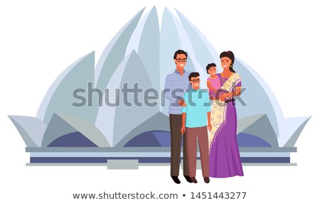 Stok fotoğraf: Lotus Temple Indian Family Sari Clothes Vector
