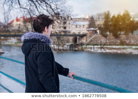 Stock photo: Boy Stand On Footbridge