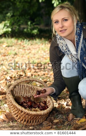 Stock photo: Young Blond Woman Gathering Chestnuts