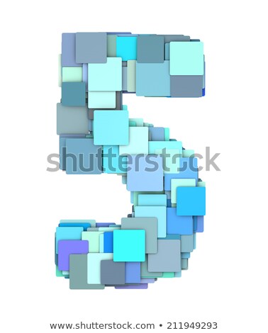 Сток-фото: 3d Multiple Blue Tiled Number Five 5 Fragmented On White