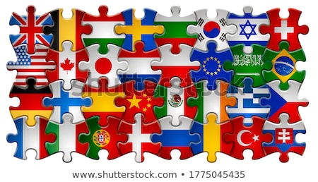 Stok fotoğraf: European Union And Korea North Flags In Puzzle