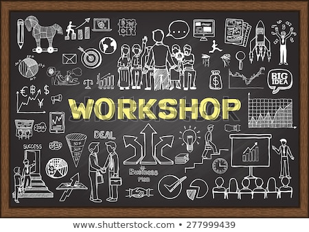 Stock photo: Work Plans - Doodle Illustration On Blue Chalkboard