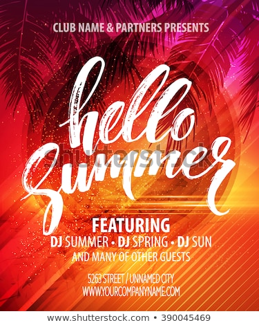 Stok fotoğraf: Summer Party Poster With Palm Leaf And Lettering Vector Illustration