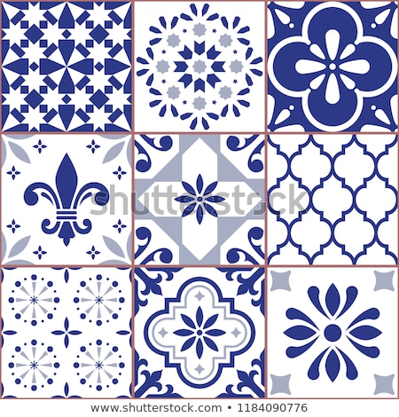 Lisbon Indigo Tiles Vector Seamless Pattern Portuguese Azluejo Tiles Design In Blue And Navy Blue Stock fotó © RedKoala