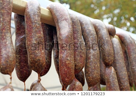 Сток-фото: Sausages Sausages Hang Outdoor For Sale On A Street Markethome Made Meat Salami Sausage At Street