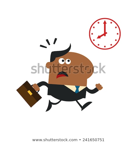 Foto d'archivio: African American Hurried Manager Running Past A Clock Modern Flat Design