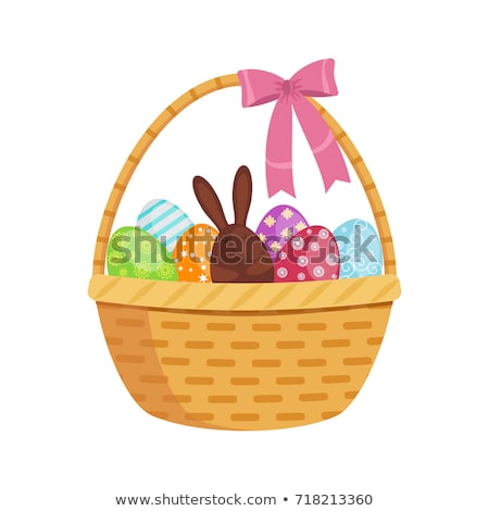 ストックフォト: Easter Eggs In Basket And Rabbit