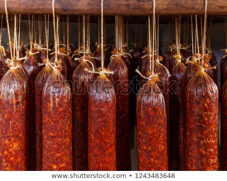 Foto stock: Sausage Hanging On The Counter