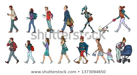 [[stock_photo]]: Set Collection Of Pedestrians People Walk Women Men Robot Dog
