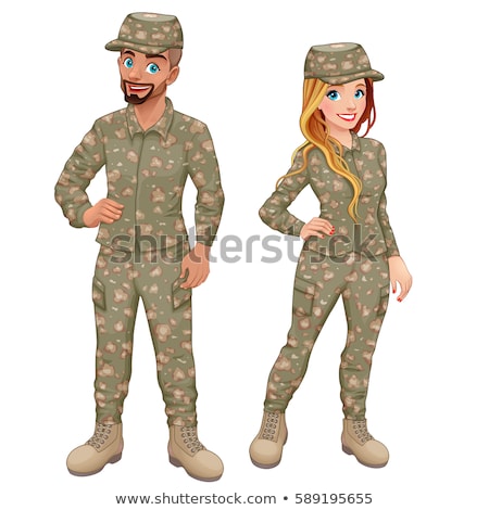 Foto stock: Cartoon Smiling Soldier Woman