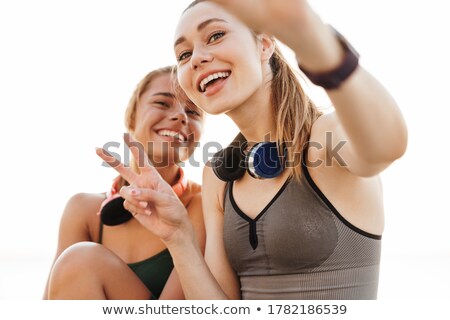 Сток-фото: Amazing Happy Women Friends Outdoors Showing Peace Gesture