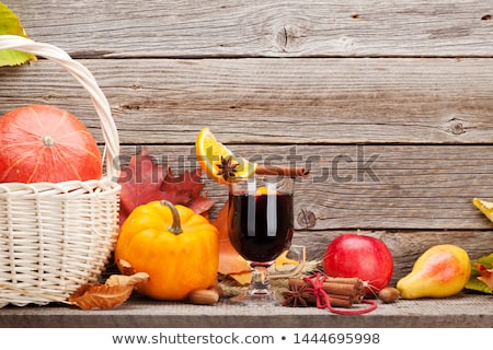 Foto stock: Autumn Still Life With Mulled Wine And Pumpkins