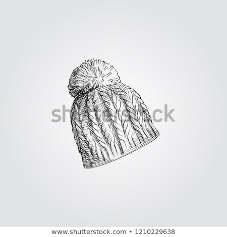 Foto stock: Winter Hat With Fluffy Woolen Pompons Retro Vector