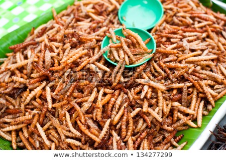 [[stock_photo]]: Thai Food At Market Fried Insects Mealworms For Snack