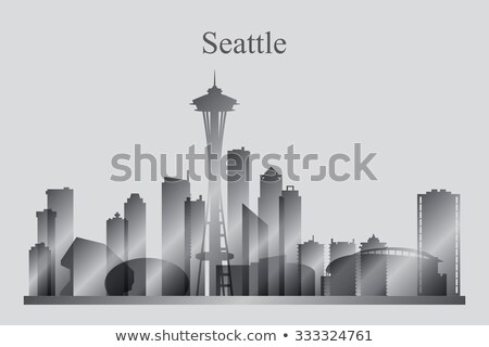 Seattle City Skyline Grayscale Illustration [[stock_photo]] © Ray_of_Light