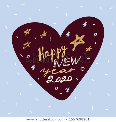 Foto stock: Merry Christmas And Happy New Year Card With Hand Drawn Lettering And Stars On Snow Background Cute