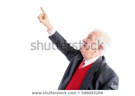 Stockfoto: Thoughtful Elderly Man Pointing Above His Head
