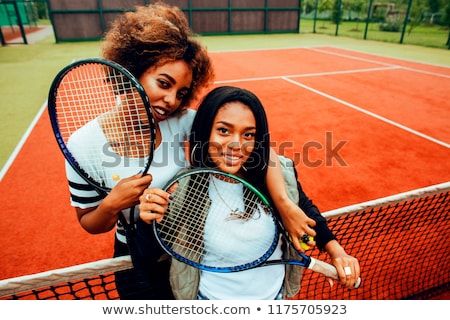Foto stock: Young Pretty Girlfriends Hanging On Tennis Court Fashion Stylis
