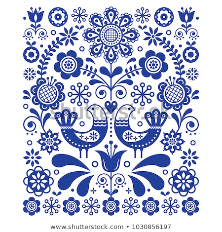 Stock photo: Floral Vector Design Folk Art Vector Ornament With Flowers Scandinavian Navy Blue Pattern