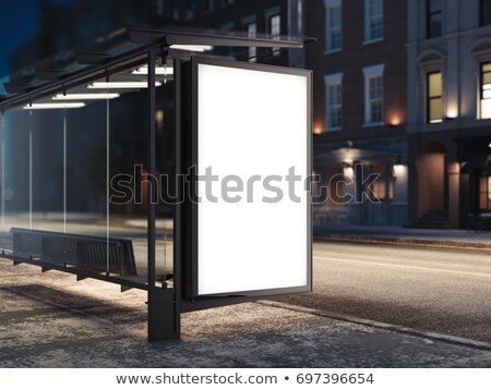 Stok fotoğraf: Bus Stop With A Glowing Blank Banner On The Street 3d Rendering