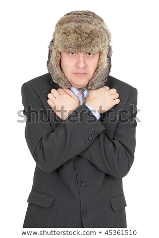 Hoarse Waggish Young Man In Fur Hat Stockfoto © pzAxe