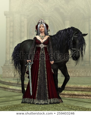 ストックフォト: Portrait Of A Medieval Lady With Sword Black And White