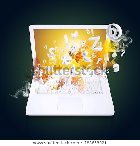 Stok fotoğraf: Laptop Emits Letters Numbers And Smoke