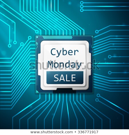 Foto stock: Cyber Monday Sale Poster Electronic Circuit Board With Processor