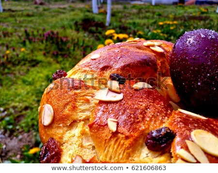 Stok fotoğraf: Easter Cake Eggs And Red Anemone