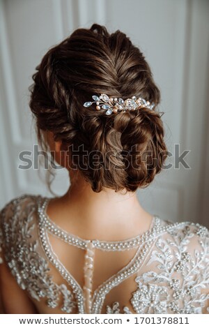 Foto stock: Beautiful Bride Wedding Girl Portrait In Beaded Elegant Dress S