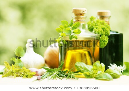 Foto stock: Seasoned Olive Oil Garlic And Rosemary