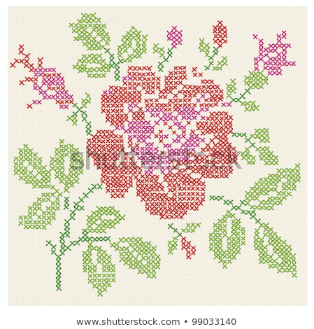 Zdjęcia stock: Cross Stitch Embroidery Floral Design For Seamless Pattern Texture