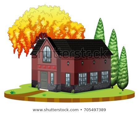 Foto stock: Brickhouse And Willow Tree On The Park