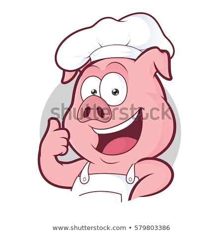 Foto stock: Cartoon Baker Chef Pig Character Mascot