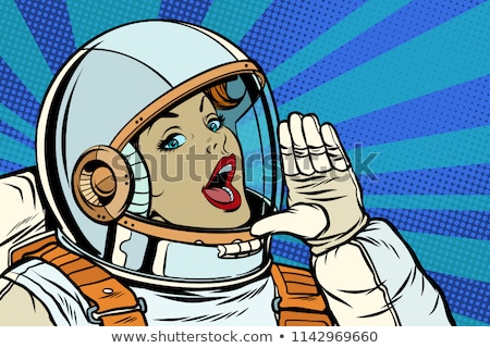 Foto stock: Woman Astronaut Calling For Help