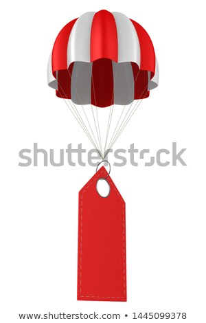 [[stock_photo]]: Red Leather Label And Parachute On White Background Isolated 3d