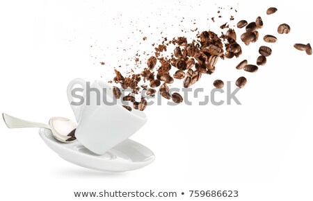 Foto stock: Flying Coffee Bean With Powder Splash On A White Background