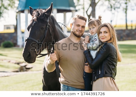 Foto stock: Portrait Of A White Horse And Woman